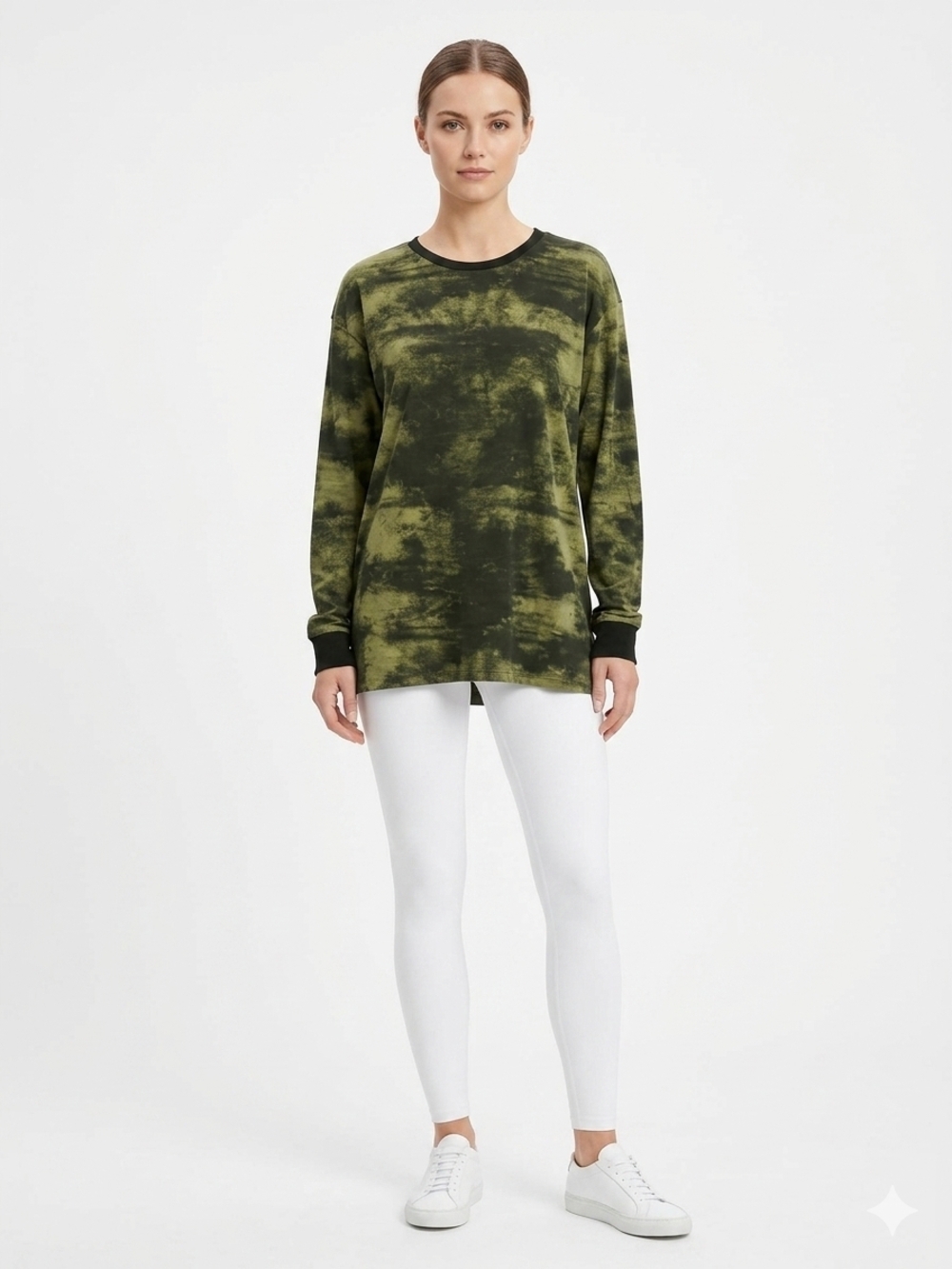 Olive Tie-Dye Long Sleeve Women's Tunic Up To Size 3XL